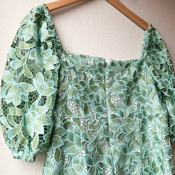 Shoshanna Layne Lace Puff-Sleeve Mini dress Green Light Blue Sz 12 - Picture 11 of 16